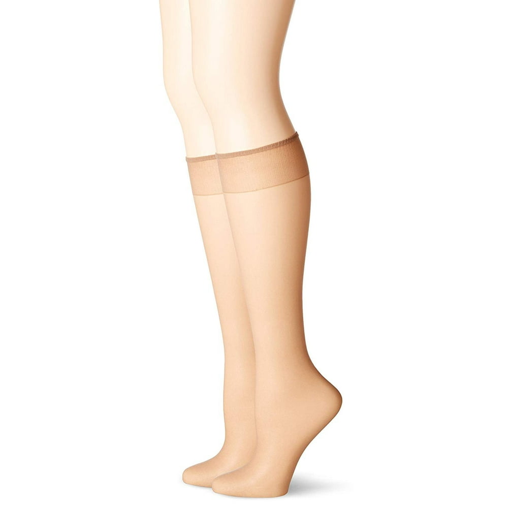 No nonsense Nylon Knee Highs Size Q Tan Sheer Toe 2 Pairs, 2.0 PR