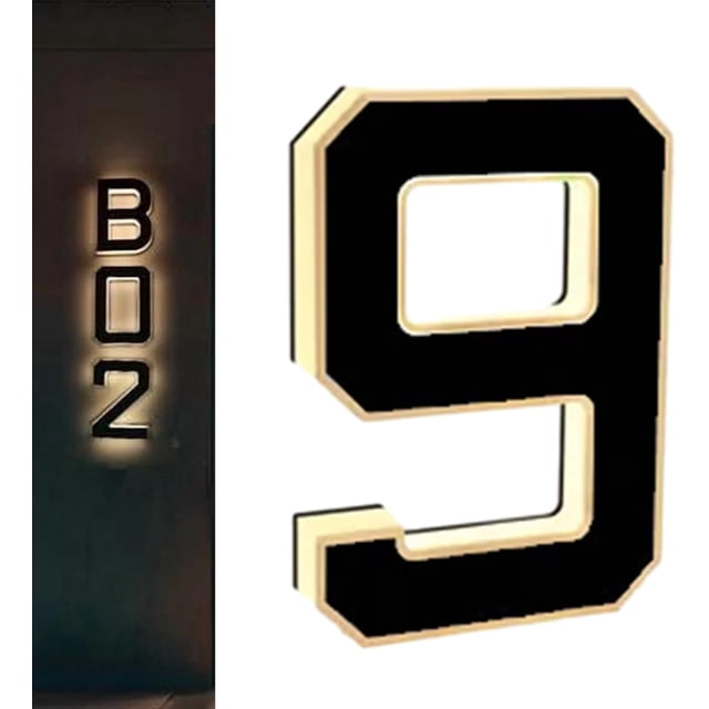 Solar Lighted House Numbers | 9 Inch Waterproof LED Address Signs for Outside with Night Visibility