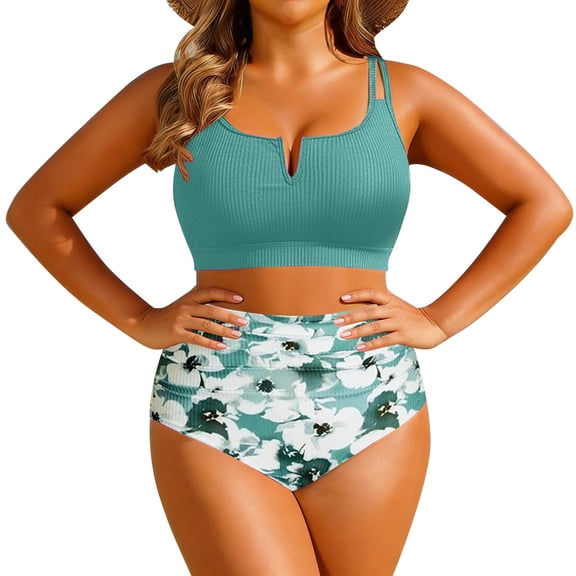 Gpoecd Swimsuit for Women Tankini High Waisted Bikini Split Swimsuit Tankinis Swimwear for Women Green,18
