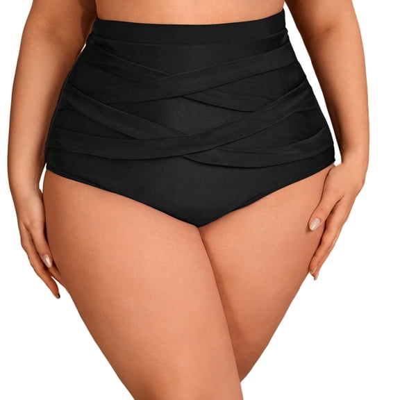 DHFJKG Women High Waisted Bikini Bottoms Solid Color Textured Swimwear Briefs Summer Athletic Water Sports Bottom Versatile Beachwear