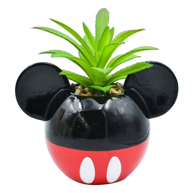 Maceta Decorativa Cerámica con Planta Artificial, Diseño Mickey Mouse en 3D, Maceta Decorativa para Hogar, Escuela u Oficina
