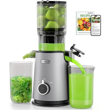 Cold Press Juicer, ECOSELF Slow Masticating Juicer with 4.35" Large Feed Chute Fit Whole Fruits & Vegetables, Self Feeding for Juice Extractor Machine, Easy to Clean and Assemble, High Juice Yield