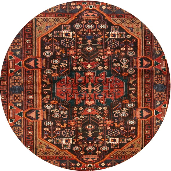 Ahgly Company Indoor Round Traditional Sienna Brown Persian Area Rugs, 4' Round