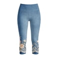 thumbnail image 4 of Qingpeng Womens Capri Leggings Floral Printed High Waisted Tummy Control Capris Casual Trendy Yoga Pants with Pockets, 4 of 8