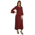 thumbnail image 2 of Moomaya Solid Rayon Kurta For Women bell Sleeve Drawstring Neck Long Ethnic Kurti, 2 of 6