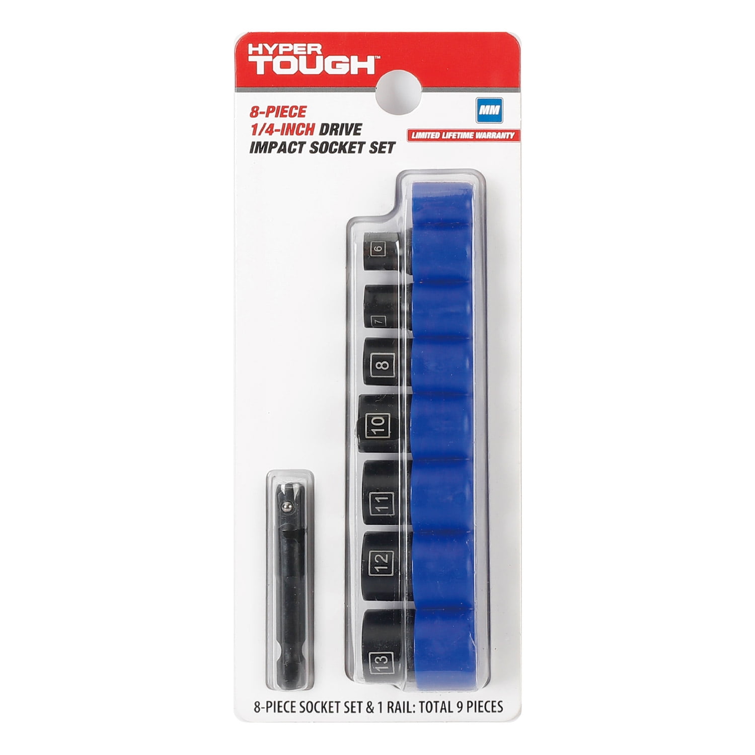 Hyper Tough 8-Piece 1/4-inch Drive Impact Socket Set (MM)