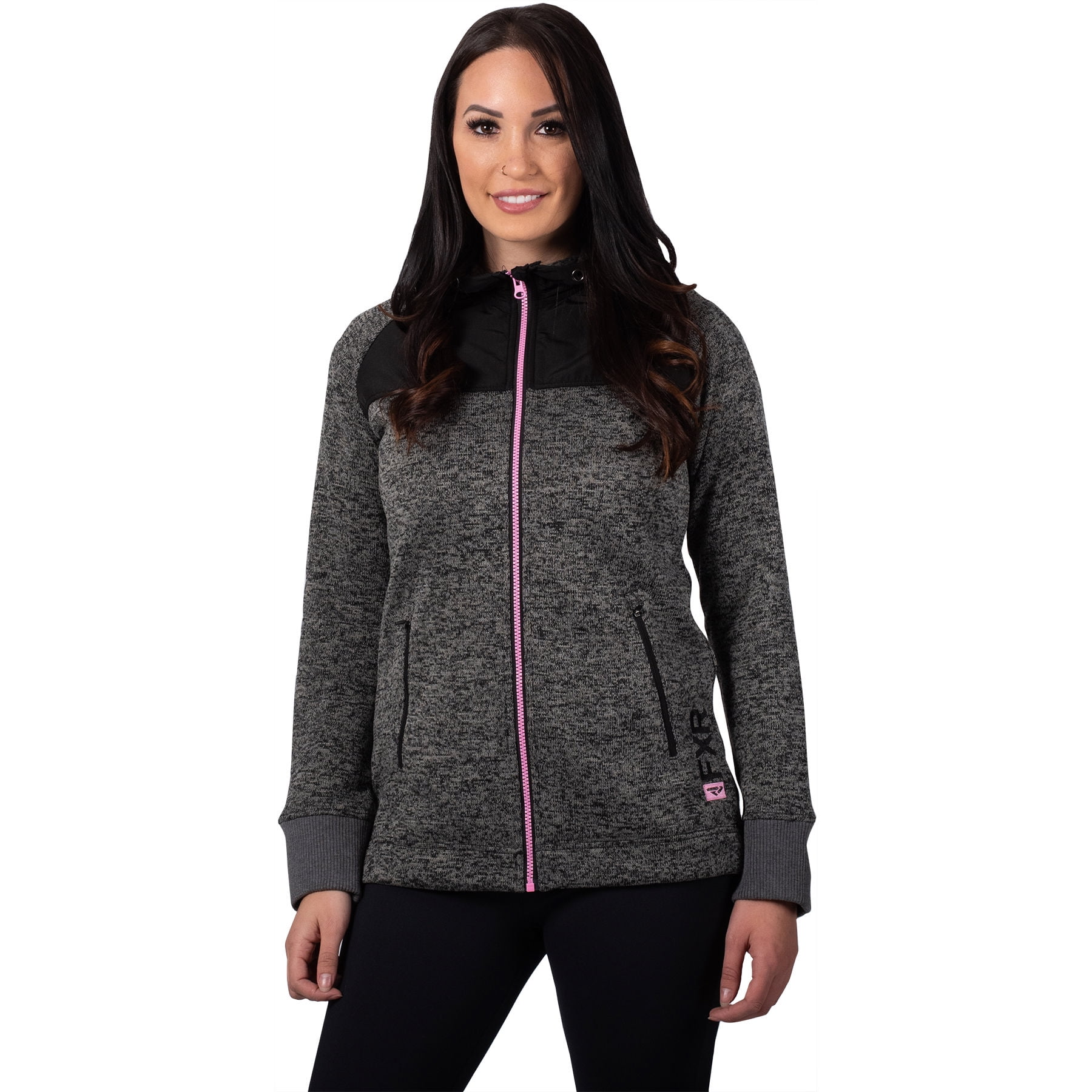 FXR FXR Womens Charcoal Heather/Elec Pink Fusion Sweater Hoodie