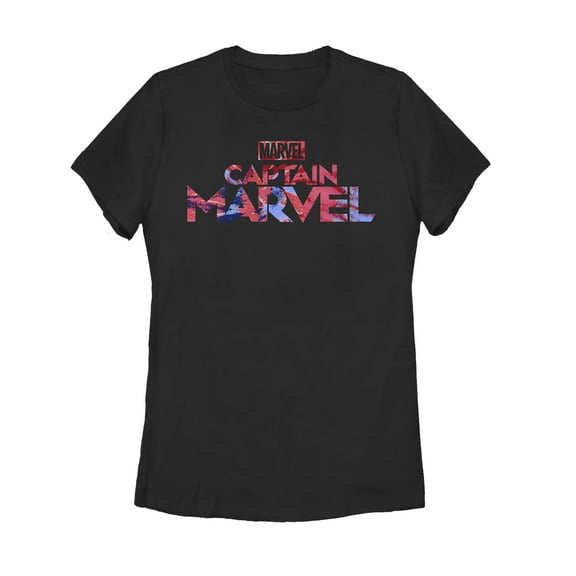 Women's Marvel Captain Marvel Logo Tie-Dye Print  Graphic Tee Black 2X Large