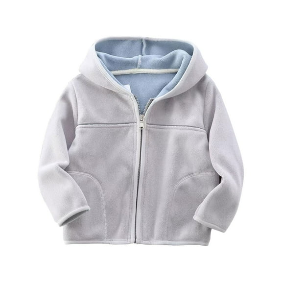 Generic Toddler Kids Baby Outwear Long Sleeve Round Neck Solid Color Jacket Zipper Hooded Windproof Long Sleeve Coats for Girls Boys for Holiday Winter Party Christmas(4-5 Years Gray)