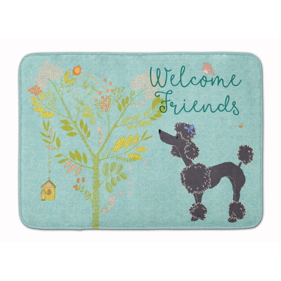 Carolines Treasures BB7615RUG Welcome Friends Black Poodle Machine Washable Memory Foam Mat 19 X 27" multicolor