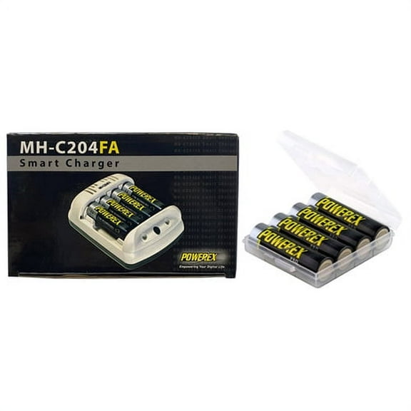 Powerex MH-C204FA AA / AAA Smart Battery Charger & 4 x AA NiMH Powerex PRO Batteries (2700 mAh) w/ Case Charger