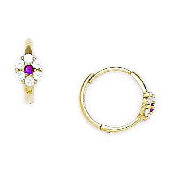 14k Yellow Gold Red Cubic Zirconia Flower Hinged Earrings - Measures 11x12mm