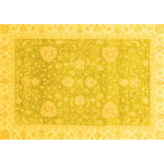 Ahgly Company Machine Washable Indoor Rectangle Oriental Yellow Traditional Area Rugs, 4' x 6'