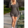 thumbnail image 3 of Caoirhny Women's Yoga Jumpsuit Shorts Long Sleeve Square Neck Workout Romper Gym Unitard Playsuit, 3 of 8