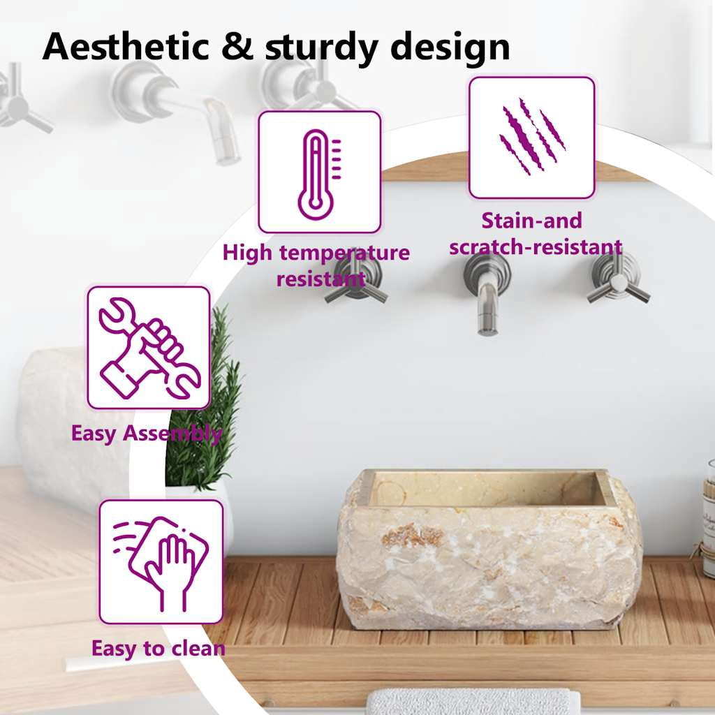 vidaXL Sink Above Counter Vanity Sink Natural Stone Basin for Bathroom Marble