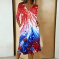 thumbnail image 3 of Wutalume Womens Summer Dresses Patriotic - 3/4 Sleeve Button-Down Mid-Length Lightweight Casual Sundress for July 4th BBQ ,Red 2XL, 3 of 8