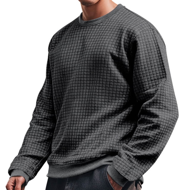 Blusas y camisas de manga larga con cuello redondo para hombre, suéter deportivo informal de color liso con cuello redondo, blusas de manga larga con cuello redondo, blusa de poliéster para hombre