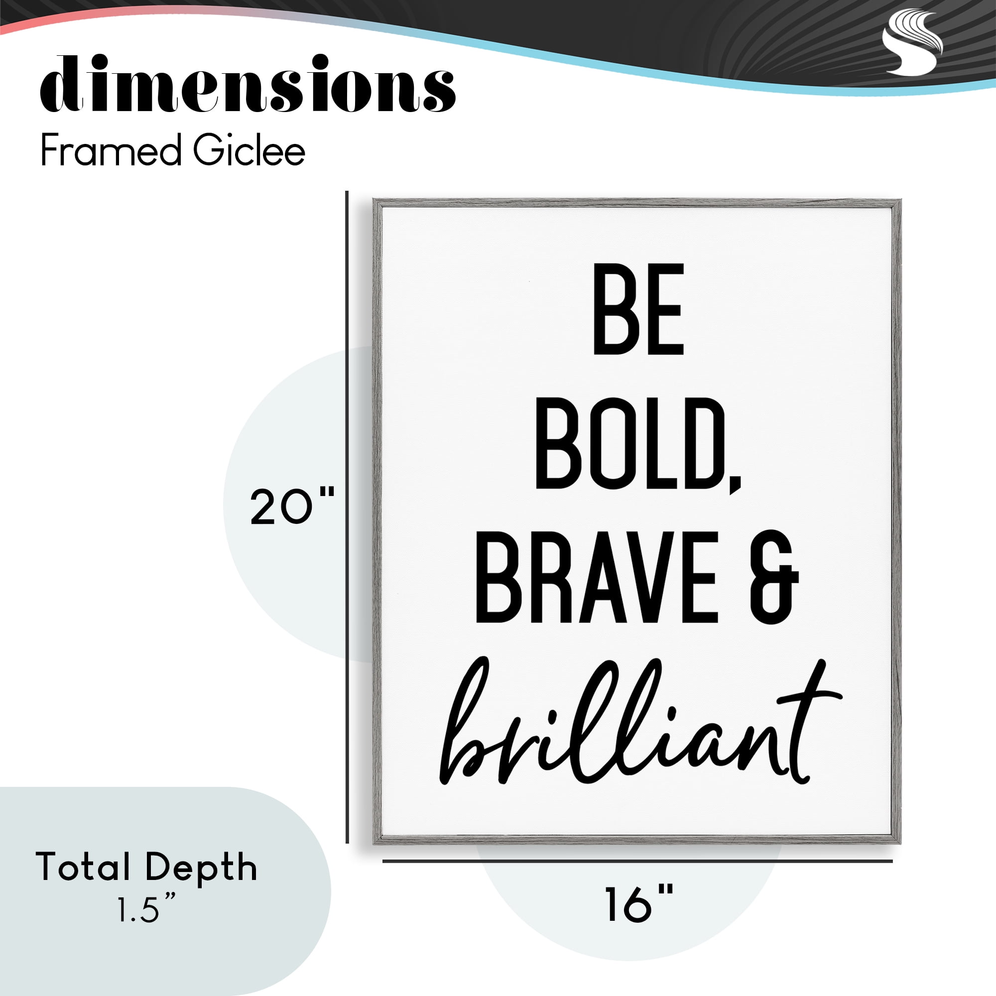Bold Brave & Brilliant Gray Framed Giclee Art, design by Lettered and Lined