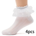 thumbnail image 2 of LYMAYTER 4 Pack Dress Socks for Toddler Summer Breathable Socks‌ Girls Double Ruffle Ankle Socks 1-15Y, 2 of 7