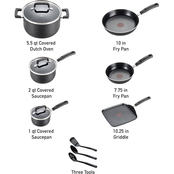 Signature Nonstick Cookware Set 12 Piece, Black
