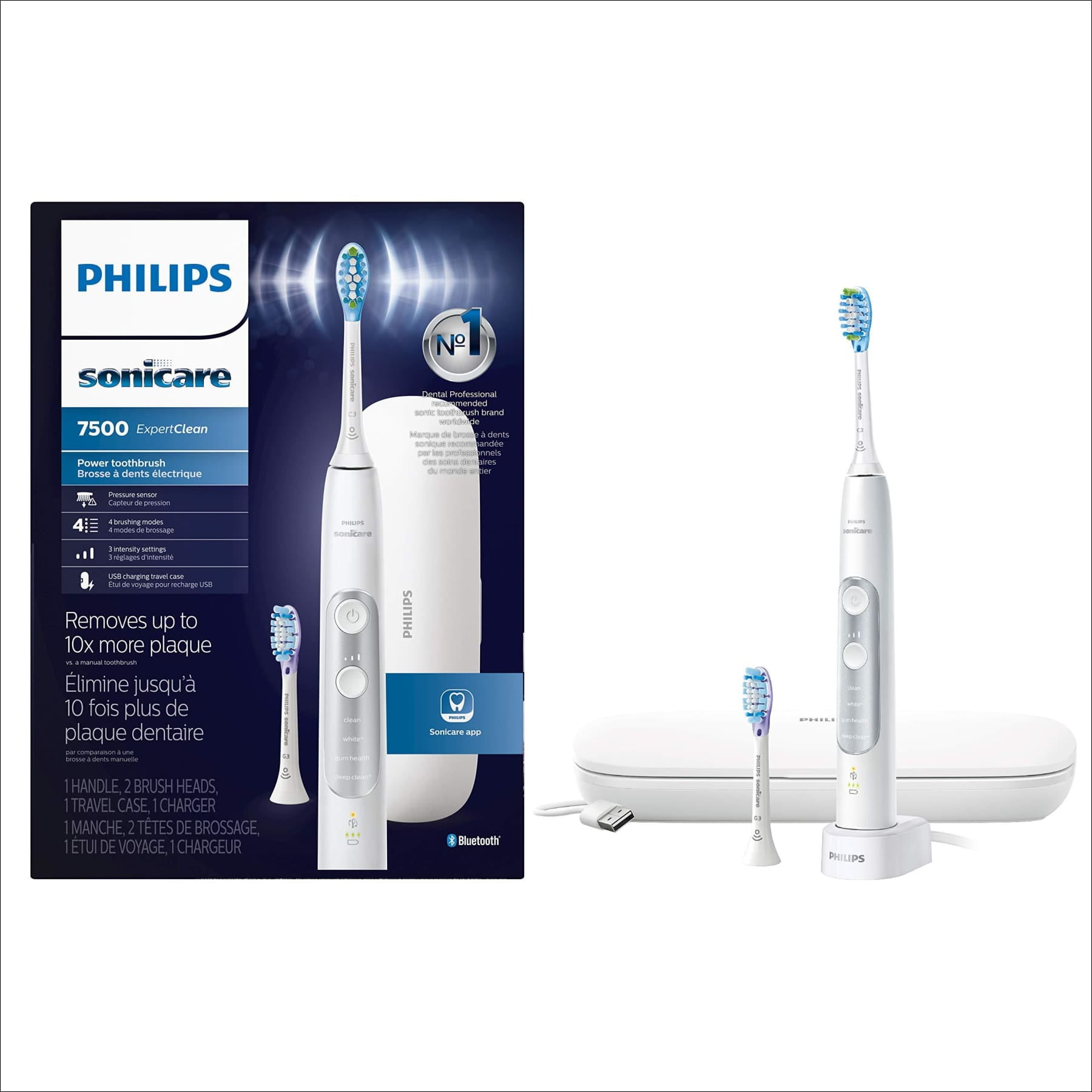 Philips Sonicare ExpertClean 7500 Bluetooth Rechargeable Electric Toothbrush, White HX9690/06