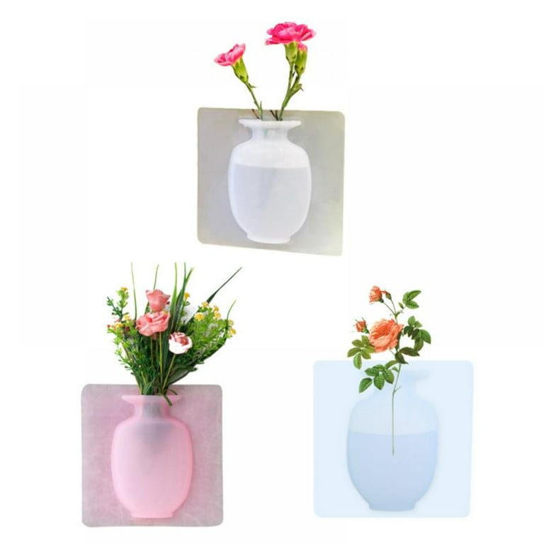 3pcs Silicone Magic Vase,Strong Sticky Flower Pot,Wall-Mounted Rubber Small Vase Reusable Detachable,Office Potted Vase,Party,Exhibition,Wedding,Shop