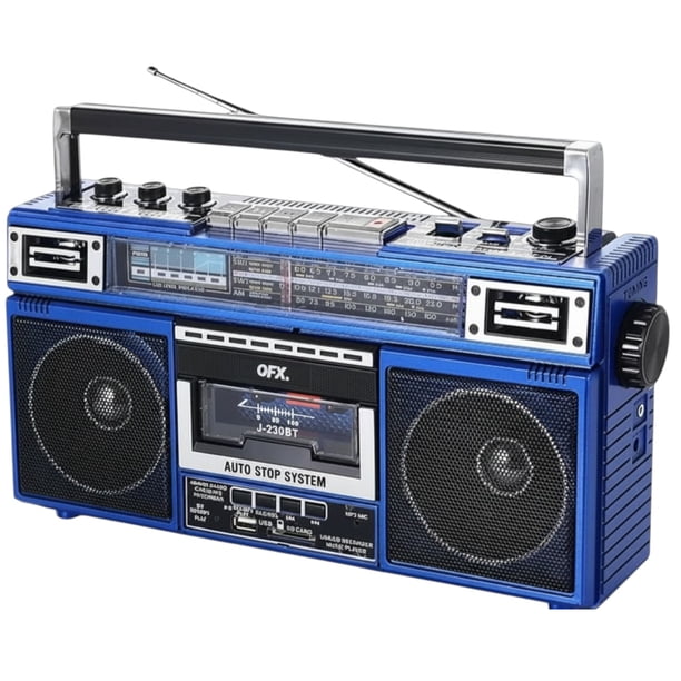 Radiocasetera QFX Azul Bluetooth con Conversión a MP3 y Ecualizador de 3 Bandas Am/Fm