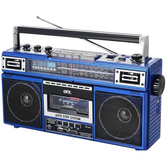 Radiocasetera QFX Azul Bluetooth con Conversión a MP3 y Ecualizador de 3 Bandas Am/Fm