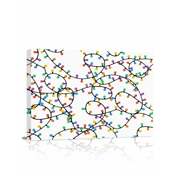 Christmas Lights Canvas Print Wall Art Abstract Colorful Red Blue Yellow Green Xmas Light Strips Pictures Painting Morden Artwork for Living Room Bedroom, Ready to Hang - 12"x16"