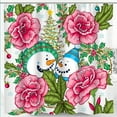 thumbnail image 1 of Festive Christmas Shower Curtain with Pink Roses, Snowmen & Holly, 1 of 5