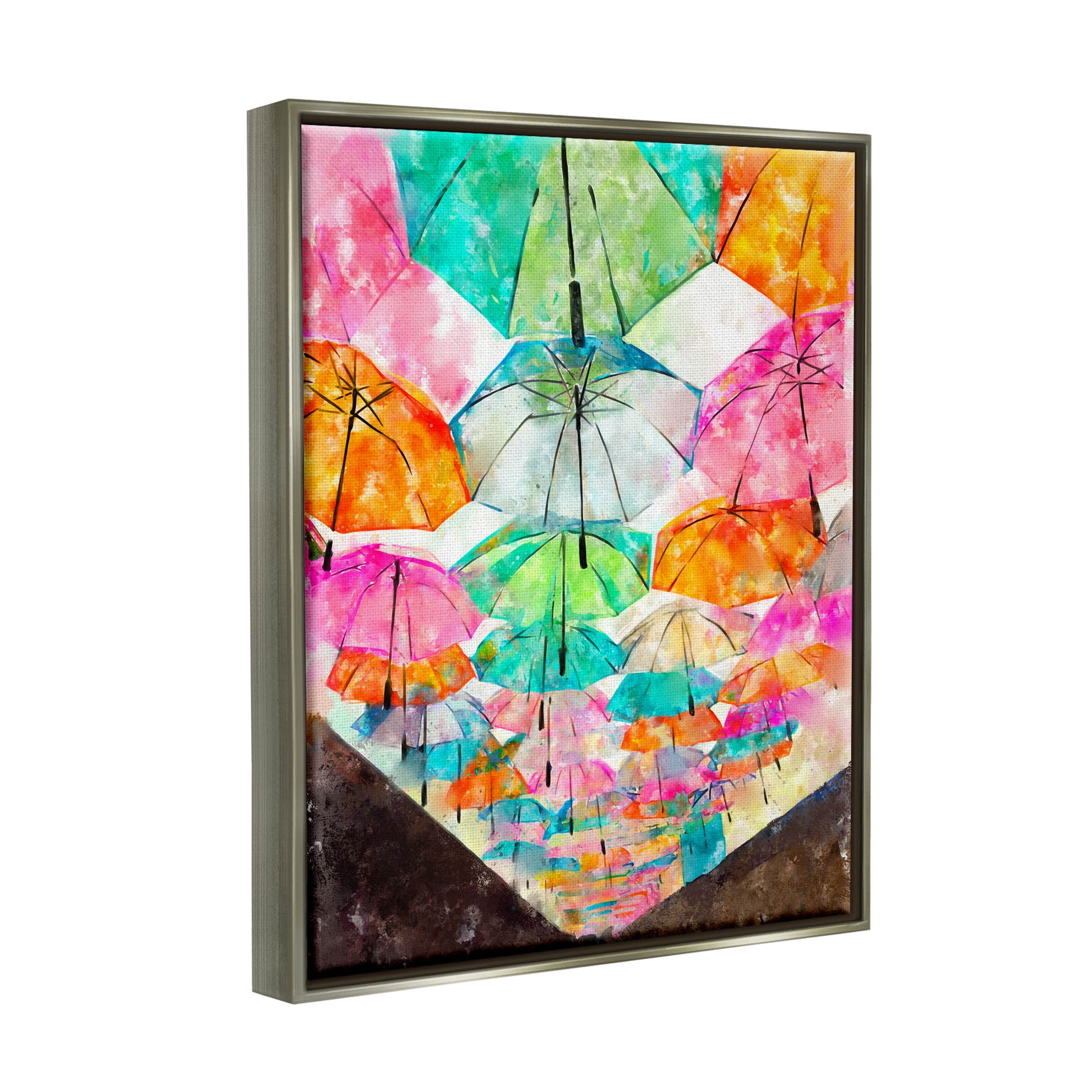 Stupell Industries Vivid Umbrellas Overhead Graphic Art Luster Gray Floating Framed Canvas Print Wall Art, Design by Ziwei Li