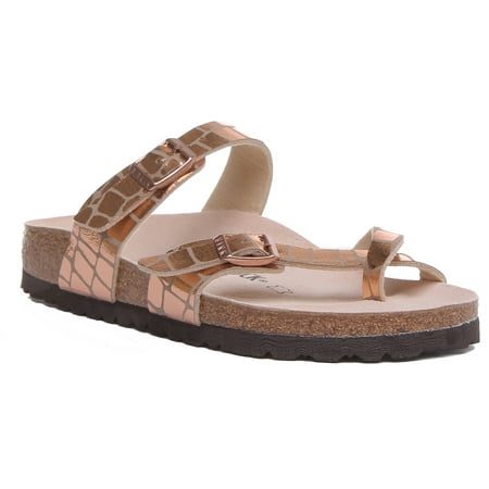 

Birkenstock Mayari Women s Gator Gleam Strappy Sandal In Copper Size 5/5.5