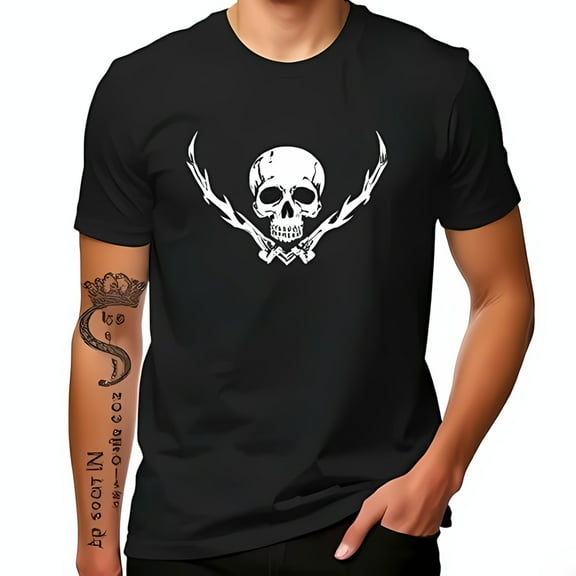 Men's Cotton Short Sleeve T-Shirt with Bold Graphic and Antlers Design - Edgy Casual Wear