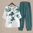 thumbnail image 2 of Fgnfyis Ensemble Décontracté pour Femmes, Imprimé, Col Rond, Boutons, Manches Trois-Quarts, Pantalon, 2 Pcs, Vert Foncé_005 TG, 2 of 3