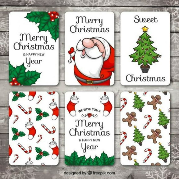 Festive Christmas Card Set - 6 Unique Designs Including Santa, Christmas Tree, and Gingerbread - Perfect for Holiday Greetings and Well Wishes