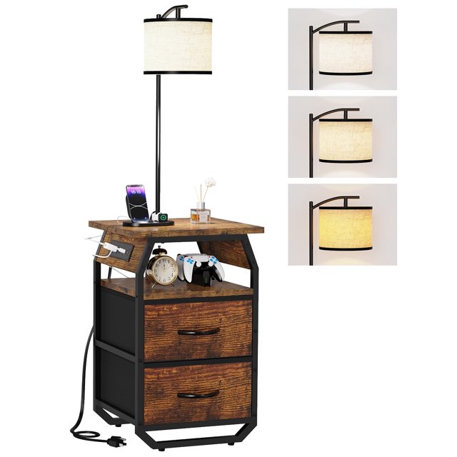 Lámpara de pie con mesa runjuly, bombilla de 3 colores, 2 cajones y USB