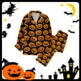 thumbnail image 2 of Adeawade Plus Size Halloween Pjs Women Long Sleeve Fall Winter Sleepwear Holiday Ghost Pumpkin Skeleton Pattern Button Down Long Satin Pajama Set Leisure Home Clothing Yellow 3Xl, 2 of 3