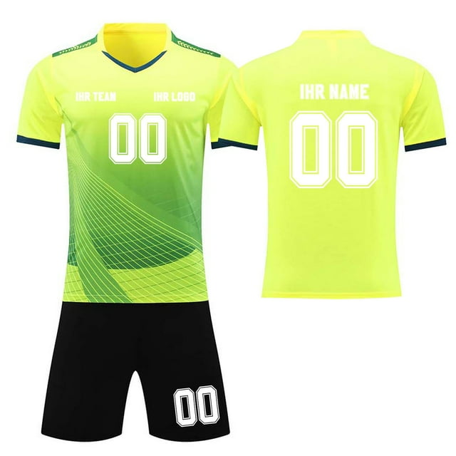 Custom Football Kit Set for Adult and Child, Name Number Team Logo DIY Family Match Personalized Jersey Shirt Shorts Set, Dad and Son Matching Outfits Yellow XXL