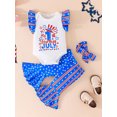 thumbnail image 2 of Wassery 4th of July Toddle Girls Pants Set Independence Day Clothes Fly Sleeve Crew Neck Letters Print Tank Tops+Flare Pants 2Pcs 3M 6M 9M 12M 18M Baby Summer Casual Outfits 0-18M, 2 of 9