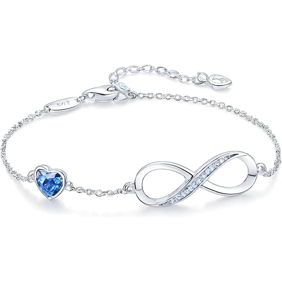 Infinity Heart Birthstone Charm Bracelet for Women, 925 Sterling Silver Adjustable Jewelry for Mother's Day, Anniversary, Birthday Gift