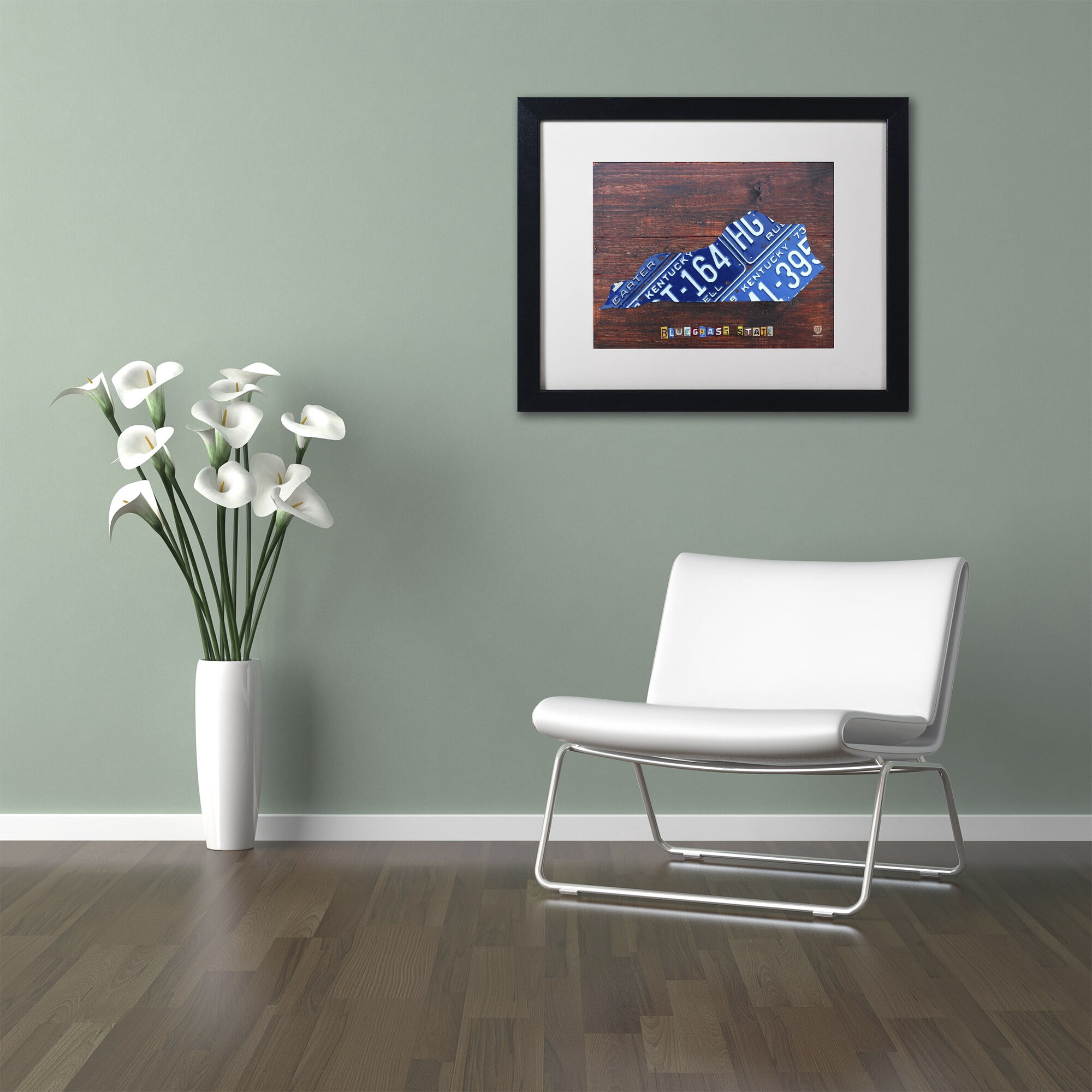 Trademark Fine Art 'Kentucky License Plate Map' Canvas Art by Design Turnpike, White Matte, Black Frame