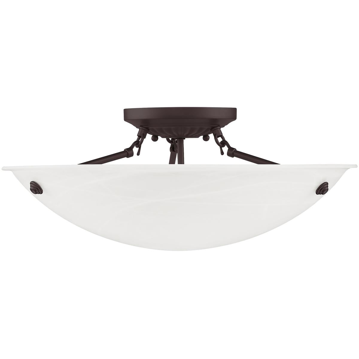 3 Light Bronze Ceiling Light fixture with White Alabaster Glass Shade