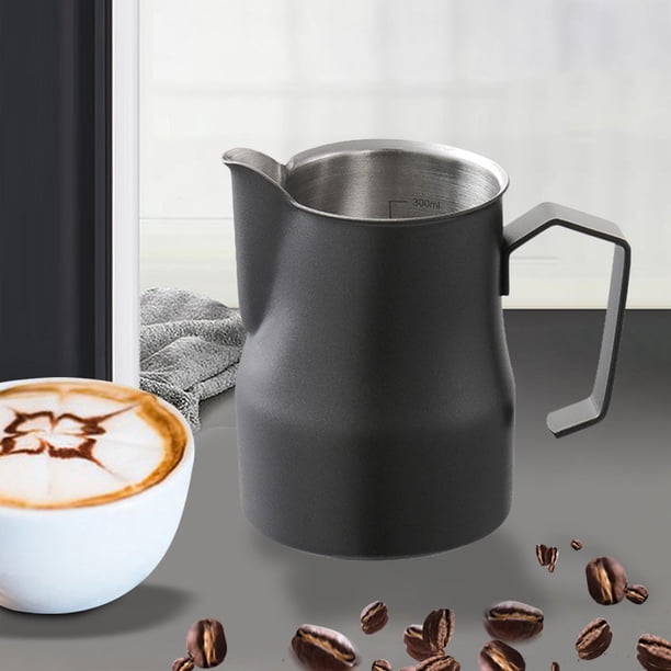 Jarra para espumar leche, jarra para espumar crema de acero inoxidable Piezas de la máquina expreso Jarra humeante para cocina , 350ml negro Nuevo Negro 350ml B Macarena Jarra para espumar leche