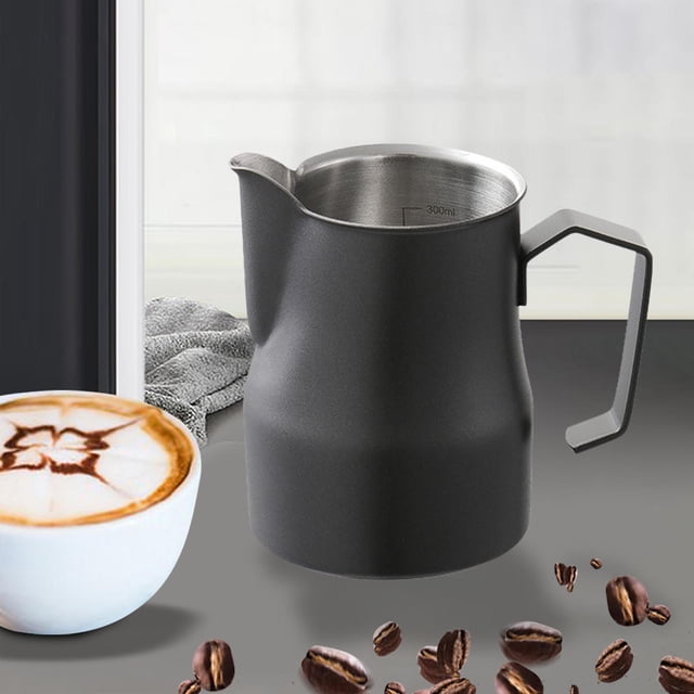 Jarra para espumar leche, jarra para espumar crema de acero inoxidable Piezas de la máquina expreso Jarra humeante para cocina , 350ml negro Nuevo Negro 350ml B Macarena Jarra para espumar leche