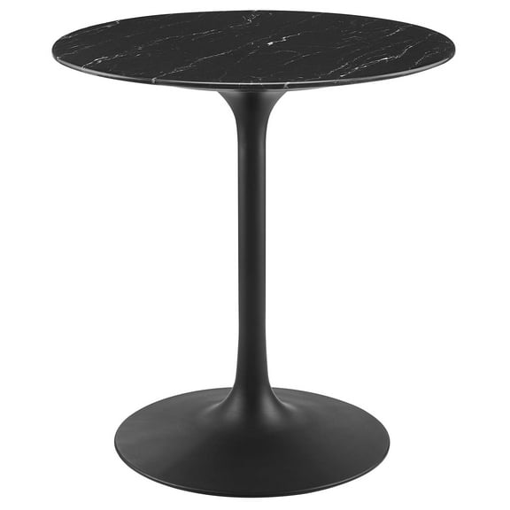 Modway Lippa Round 28" Mid-Century Modern Artificial Marble Dining Table in Black Black