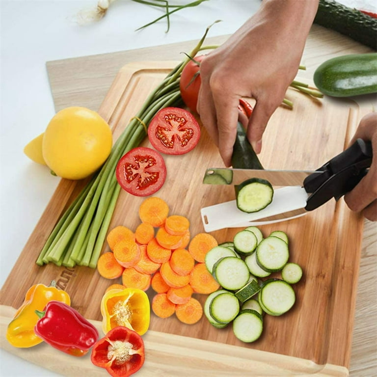 Smart Slicer Kitchen Scissors Built-in Cutting board Suitable for picnics  and kitchen food and vegetables (grey) 