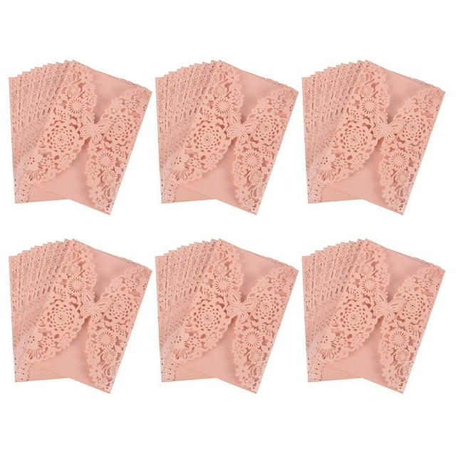 60Pcs/Set Delicate Carved Butterflies Romantic Wedding Party Invitation Card Envelope Invitations for Wedding:Pink