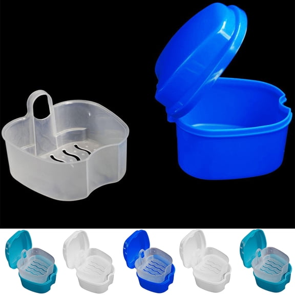 Dream Lifestyle Denture Bath Case, False Teeth Storage Box Denture Cup with Strainer Basket, Denture Storage Soak Container for Travel Cleaning