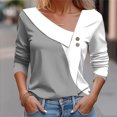 thumbnail image 3 of Scyoekwg Women Long Sleeve Tops Skew Collar Button-Up T Shirts Dressy Casual Blouse Lightweight Loose Color Block Tops for Women Trendy Tshirt Blouses (Gray,M), 3 of 5