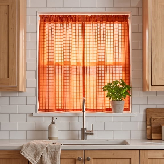 PONPRNGY 1 Panel Short Kitchen Curtains, Textured Cafe Curtain, Light Filtering Small Windows Curtains for Bathroom Basement, 39" x 51"